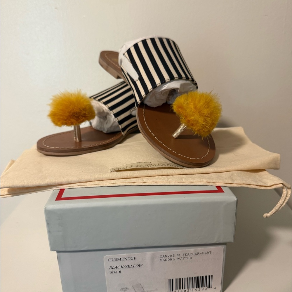 Frances Valentine Clementine Striped Sandals with Pom Poms